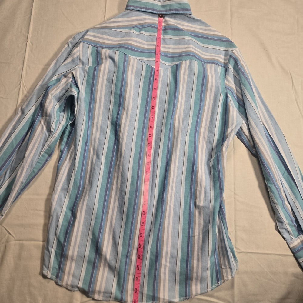 Wrangler Western Shirt Mens Medium Blue Striped Pearl Snap Long Sleeve Cowboy - Picture 9 of 10